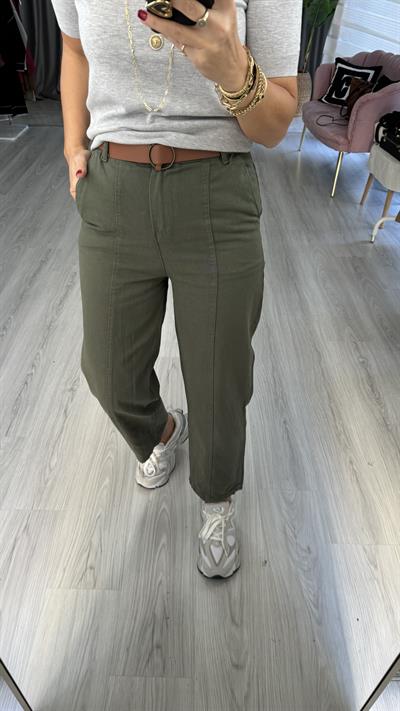 Taba Kemerli Haki Binici Pantolon