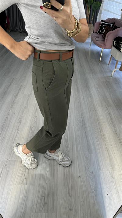 Taba Kemerli Haki Binici Pantolon