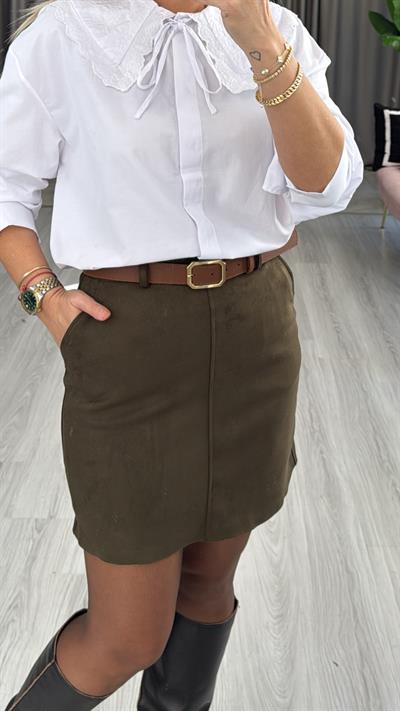 Taba Kemerli Haki Süet Etek