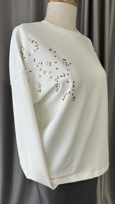 TAŞ İŞLEMELİ EKRU SWEAT