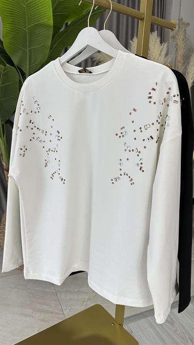 TAŞ İŞLEMELİ EKRU SWEAT