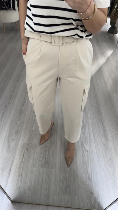 TAŞ RENGİ TENCEL GABARDİN KARGO PANTOLON