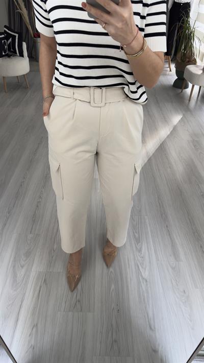 TAŞ RENGİ TENCEL GABARDİN KARGO PANTOLON