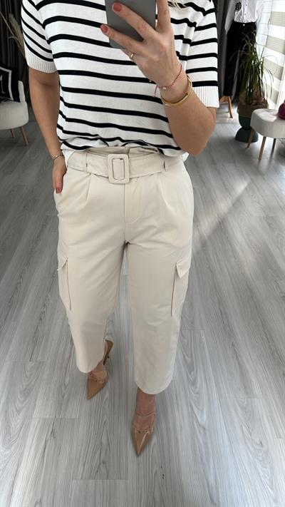 TAŞ RENGİ TENCEL GABARDİN KARGO PANTOLON
