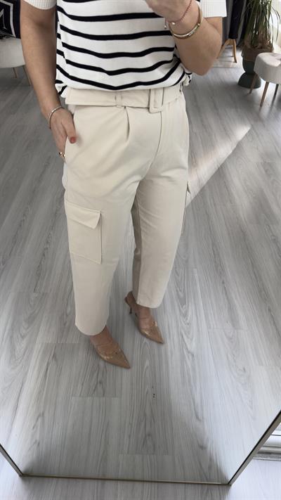 TAŞ RENGİ TENCEL GABARDİN KARGO PANTOLON