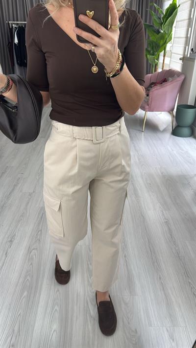 TAŞ RENGİ TENCEL GABARDİN KARGO PANTOLON