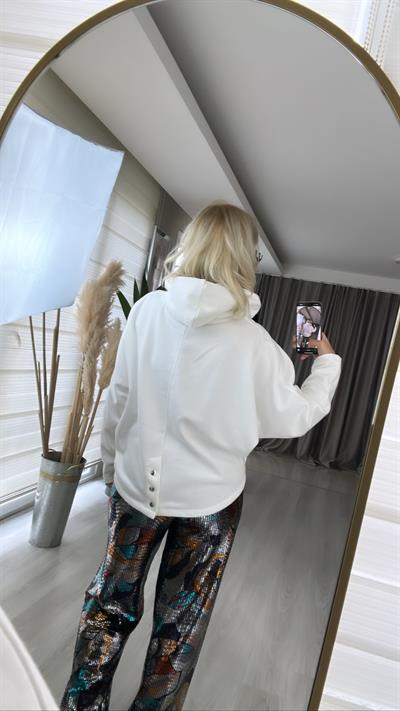 Tasarım Kapşonlu Ekru Sweat