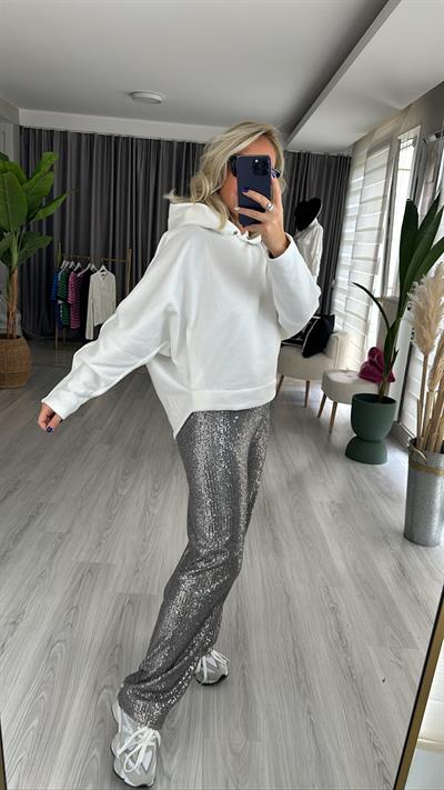 Tasarım Kapşonlu Ekru Sweat