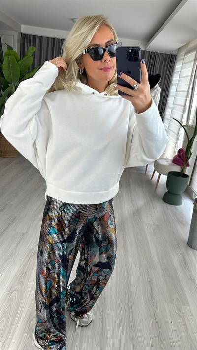 Tasarım Kapşonlu Ekru Sweat