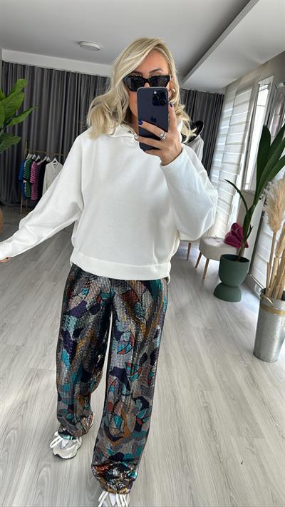 Tasarım Kapşonlu Ekru Sweat