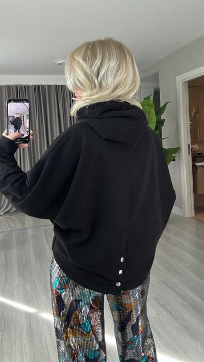 Tasarım kapşonlu siyah sweat