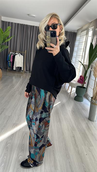 Tasarım kapşonlu siyah sweat