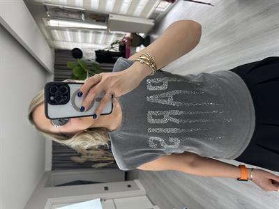 TAŞLI PARİS YAZILI ANTRASİT TİŞÖRT