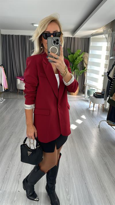 Tek Düğmeli Bordo Blazer Ceket