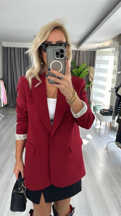 Tek Düğmeli Bordo Blazer Ceket