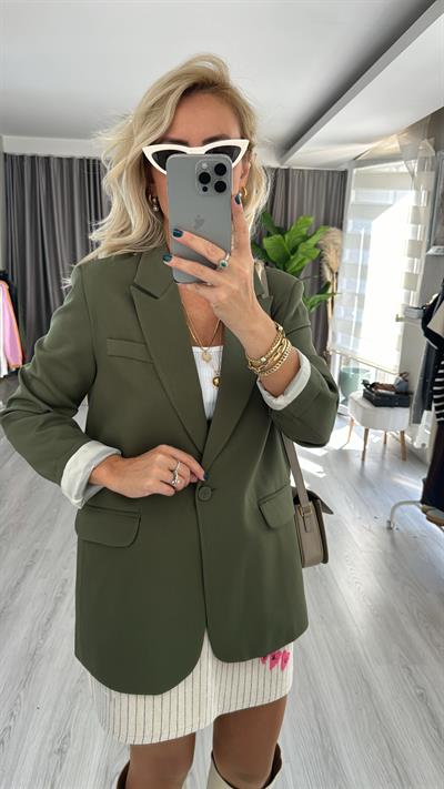 Tek Düğmeli Haki Blazer Ceket