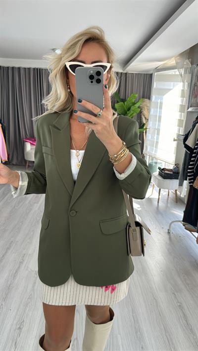 Tek Düğmeli Haki Blazer Ceket