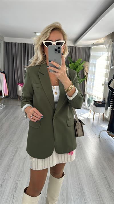 Tek Düğmeli Haki Blazer Ceket