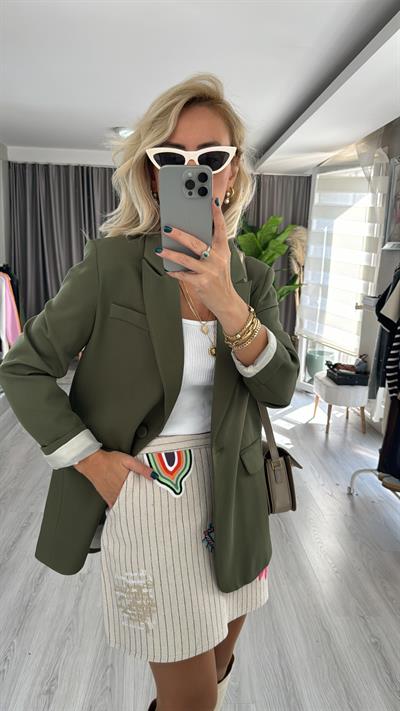 Tek Düğmeli Haki Blazer Ceket