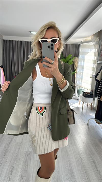 Tek Düğmeli Haki Blazer Ceket