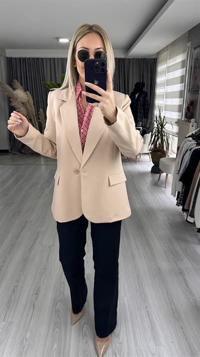 TEK DÜĞMELİ TAŞ RENGİ CEKET