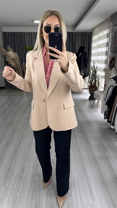 TEK DÜĞMELİ TAŞ RENGİ CEKET