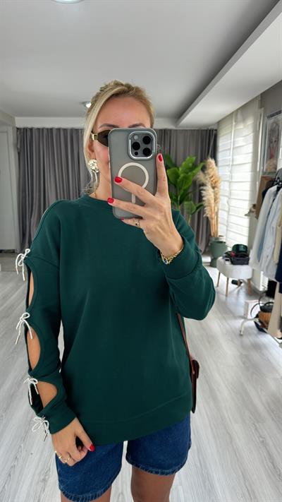 Tek Kolu Fiyonk Detaylı Haki Tasarım Sweat