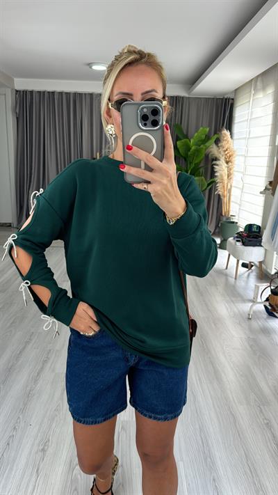 Tek Kolu Fiyonk Detaylı Haki Tasarım Sweat