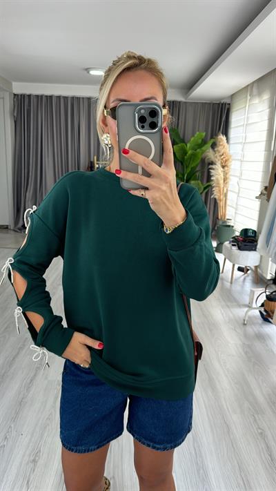 Tek Kolu Fiyonk Detaylı Haki Tasarım Sweat