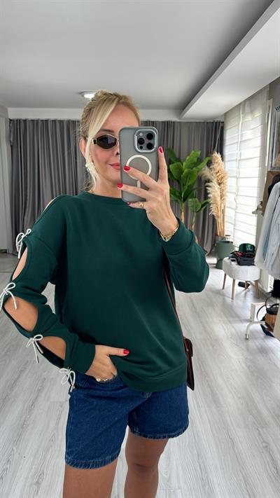 Tek Kolu Fiyonk Detaylı Haki Tasarım Sweat