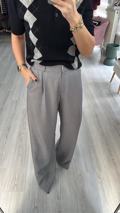 Tek Pileli Gri Palazzo Pantolon