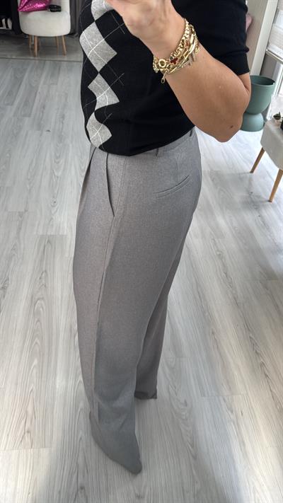 Tek Pileli Gri Palazzo Pantolon