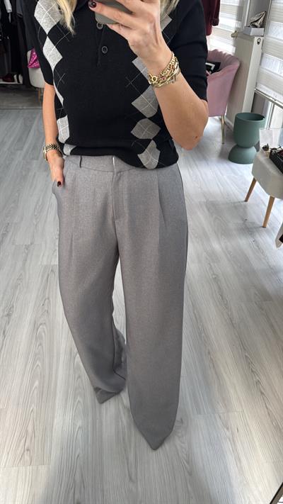 Tek Pileli Gri Palazzo Pantolon