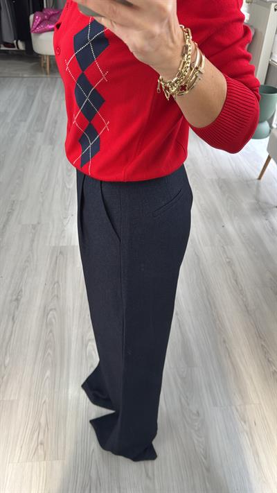 Tek Pileli Lacivert Palazzo Pantolon