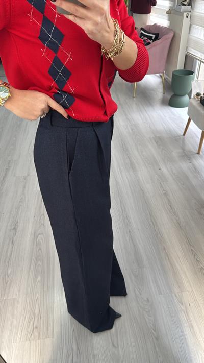 Tek Pileli Lacivert Palazzo Pantolon