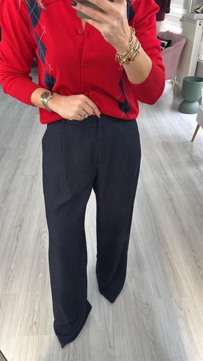 Tek Pileli Lacivert Palazzo Pantolon