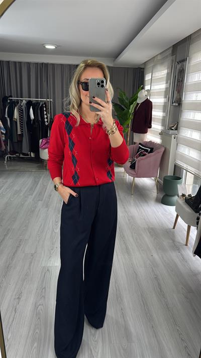 Tek Pileli Lacivert Palazzo Pantolon