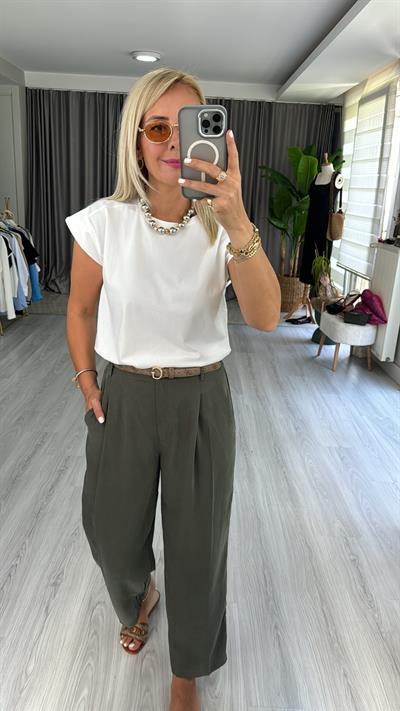 TENCEL BELİ LASTİKLİ HAKİ PANTOLON