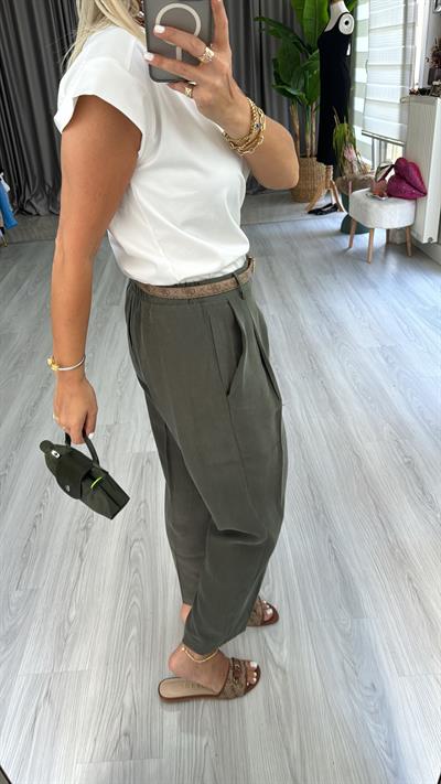 TENCEL BELİ LASTİKLİ HAKİ PANTOLON