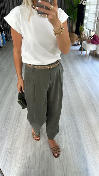 TENCEL BELİ LASTİKLİ HAKİ PANTOLON