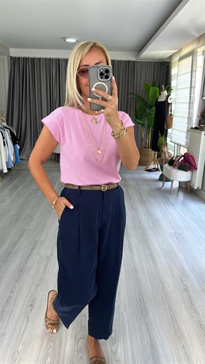 TENCEL BELİ LASTİKLİ LACİVERT PANTOLON