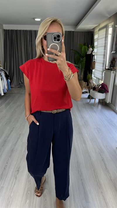 TENCEL BELİ LASTİKLİ LACİVERT PANTOLON