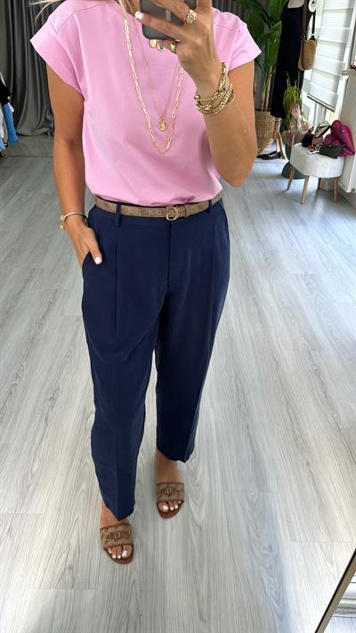 TENCEL BELİ LASTİKLİ LACİVERT PANTOLON