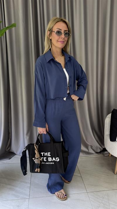 Tencel Gömlek ve Beli Lastikli Pantolon İndigo Modal Takım