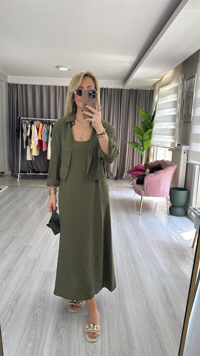 Tencel Gömlek ve Elbise Haki Modal Takım