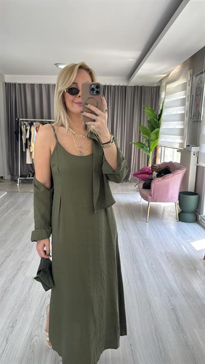 Tencel Gömlek ve Elbise Haki Modal Takım