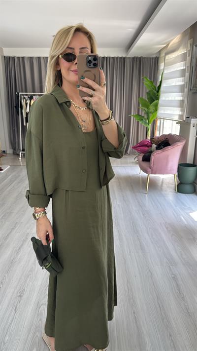 Tencel Gömlek ve Elbise Haki Modal Takım