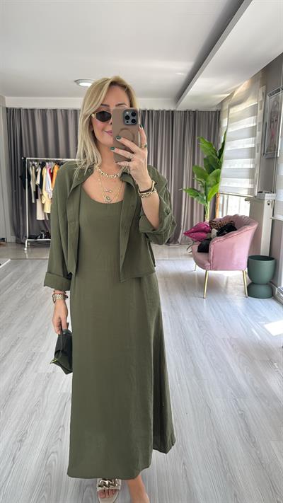 Tencel Gömlek ve Elbise Haki Modal Takım