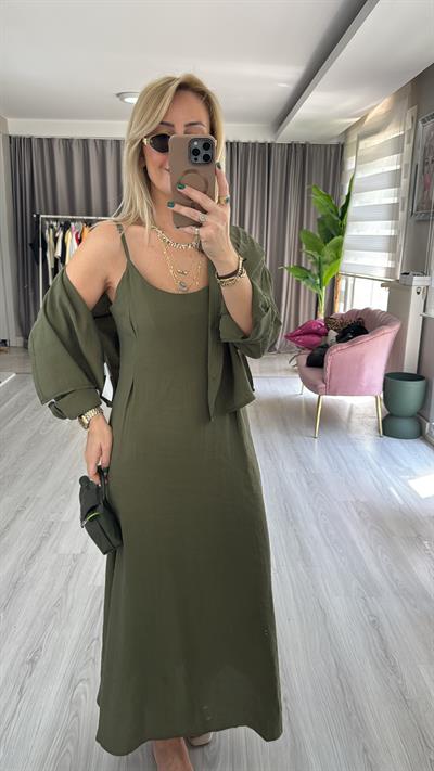 Tencel Gömlek ve Elbise Haki Modal Takım