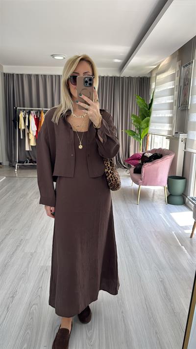 Tencel Gömlek ve Elbise Kahverengi Modal Takım